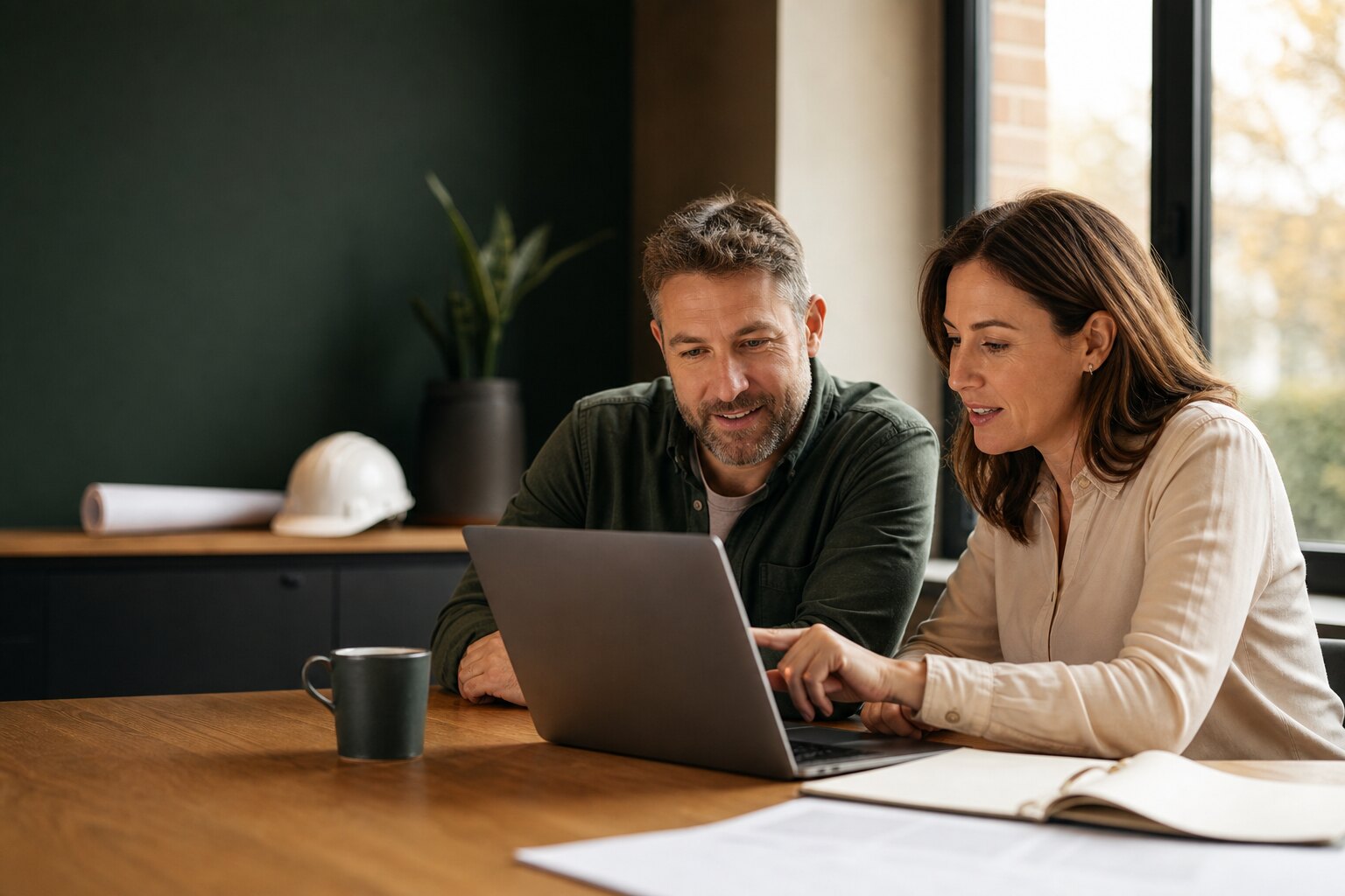 A business owner and payroll specialist reviewing payroll together